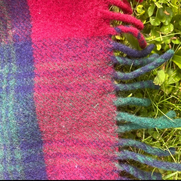 Vtg Scottish Glen Check Wool England Made Red Green Blanket Scarf Throw 46x35” - Picture 6 of 15